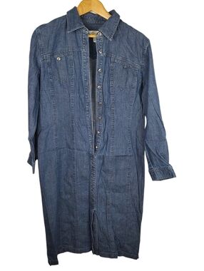 VTG Talbots Denim Shirt Midi Dress Size 16 PETITE – Long Sleeve Blue Jean. #258